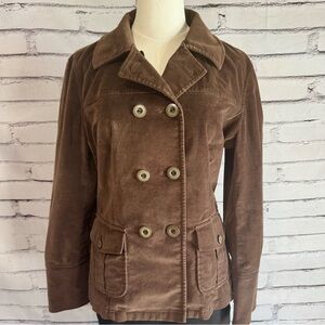 Talbots Chocolate Brown Velveteen Double Breasted Jacket Stretch Cotton Size 2